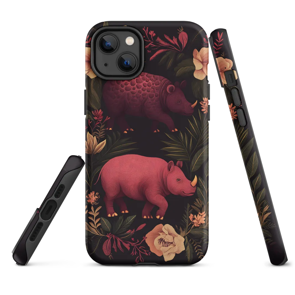 Illustration of Stylized Rhinos with Floral Frame | Phone Case