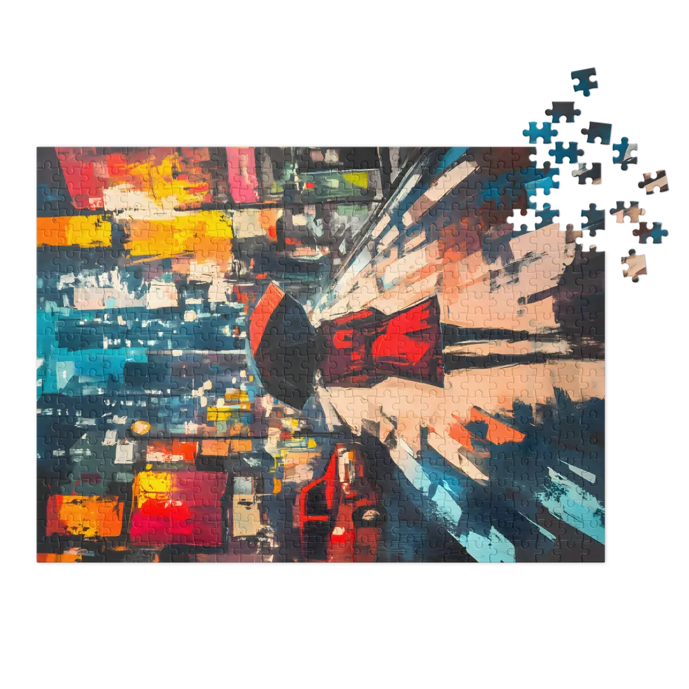 Cityscape with Woman Under Umbrella
