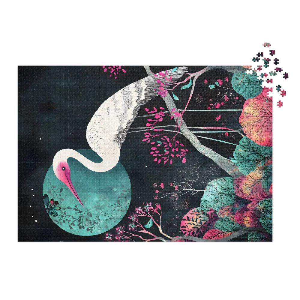 Surreal Crane and Flora Art