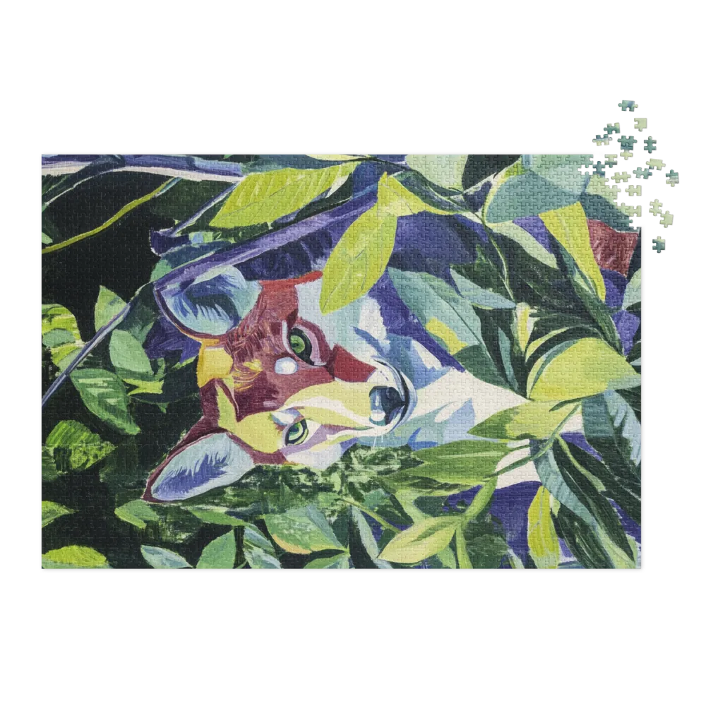 Realistic Fox Among Green Leaves