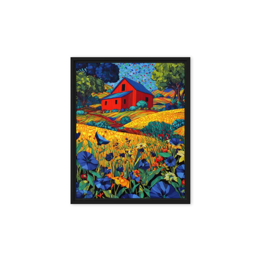 Crimson Barn in Blue Fields 
 Canvas | 14″x 14″