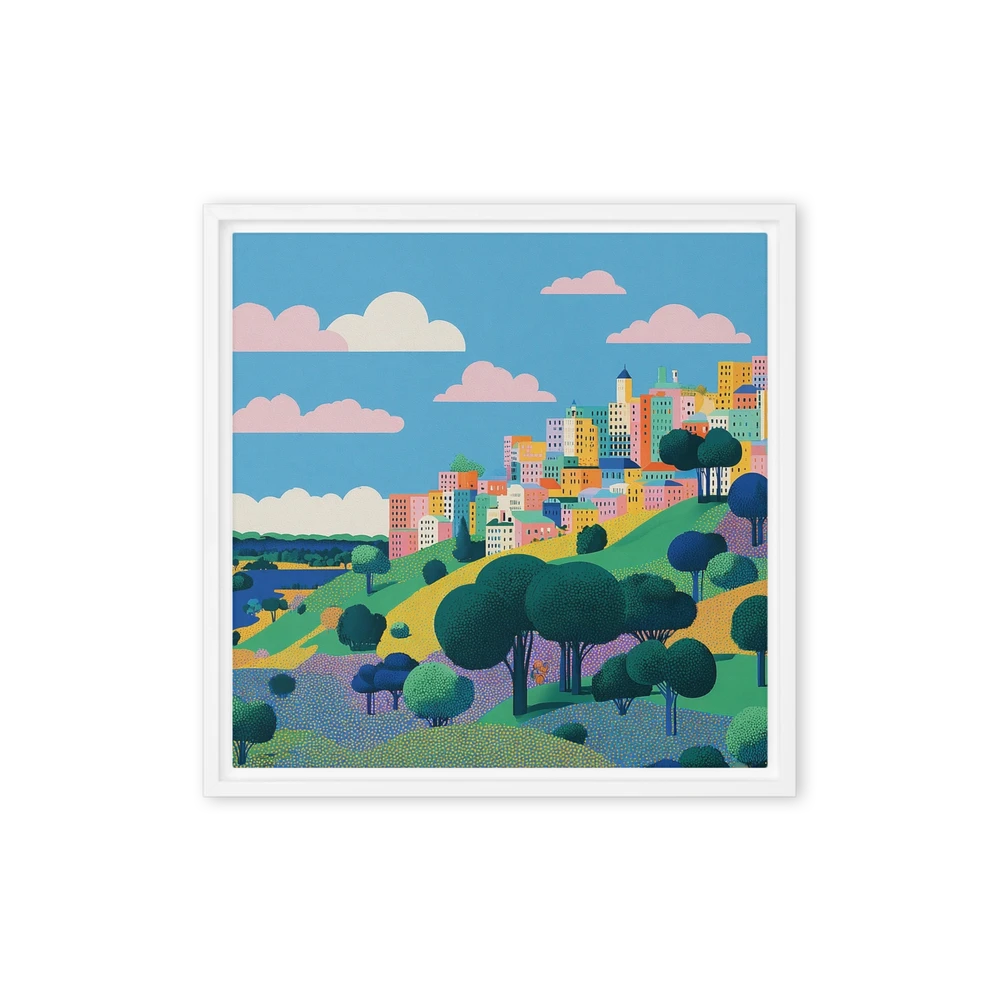 Pastel Hillside Village | Art Print