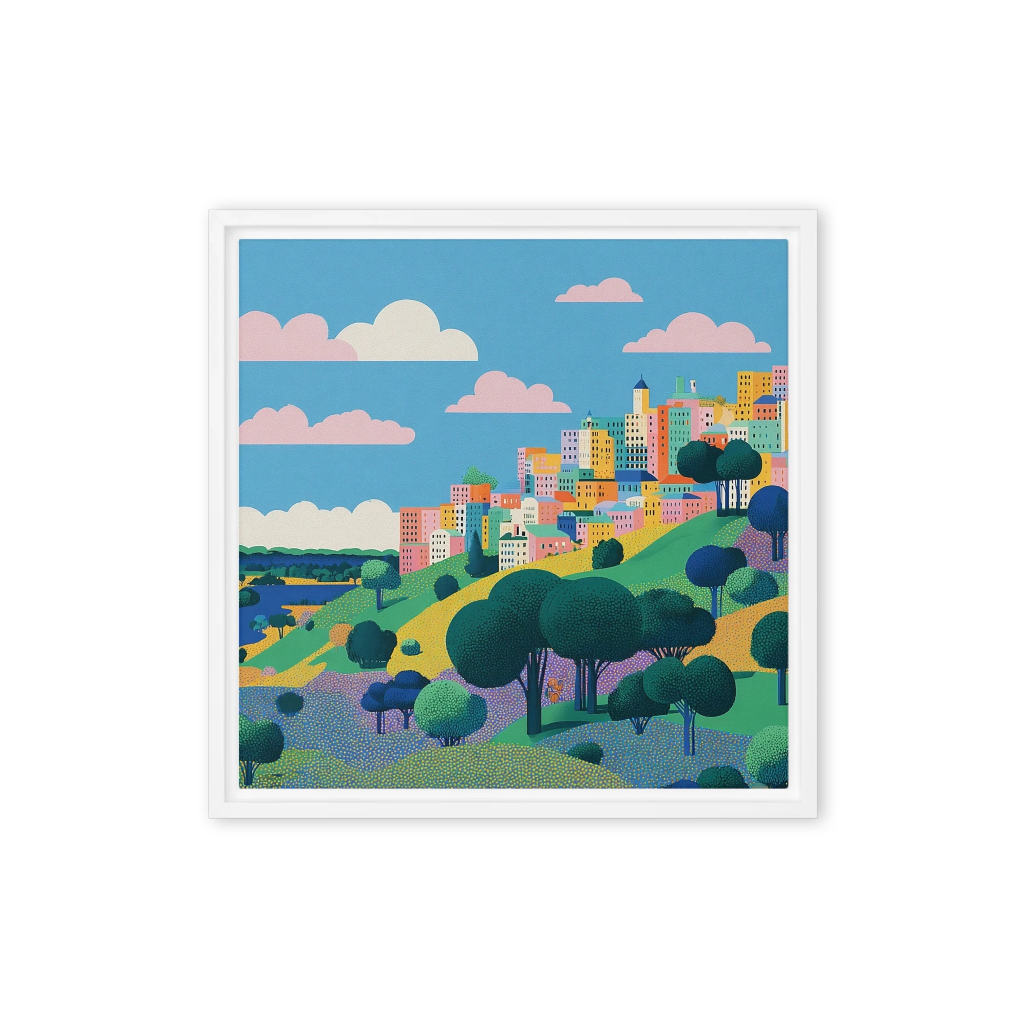 Pastel Hillside Village | Art Print