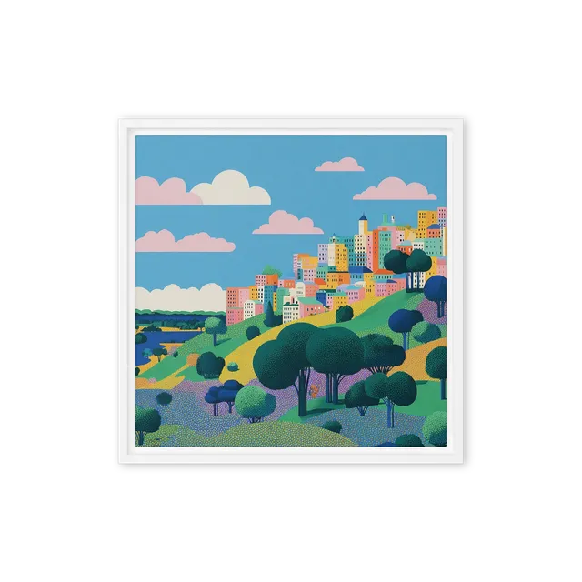 Pastel Hillside Village | Art Print