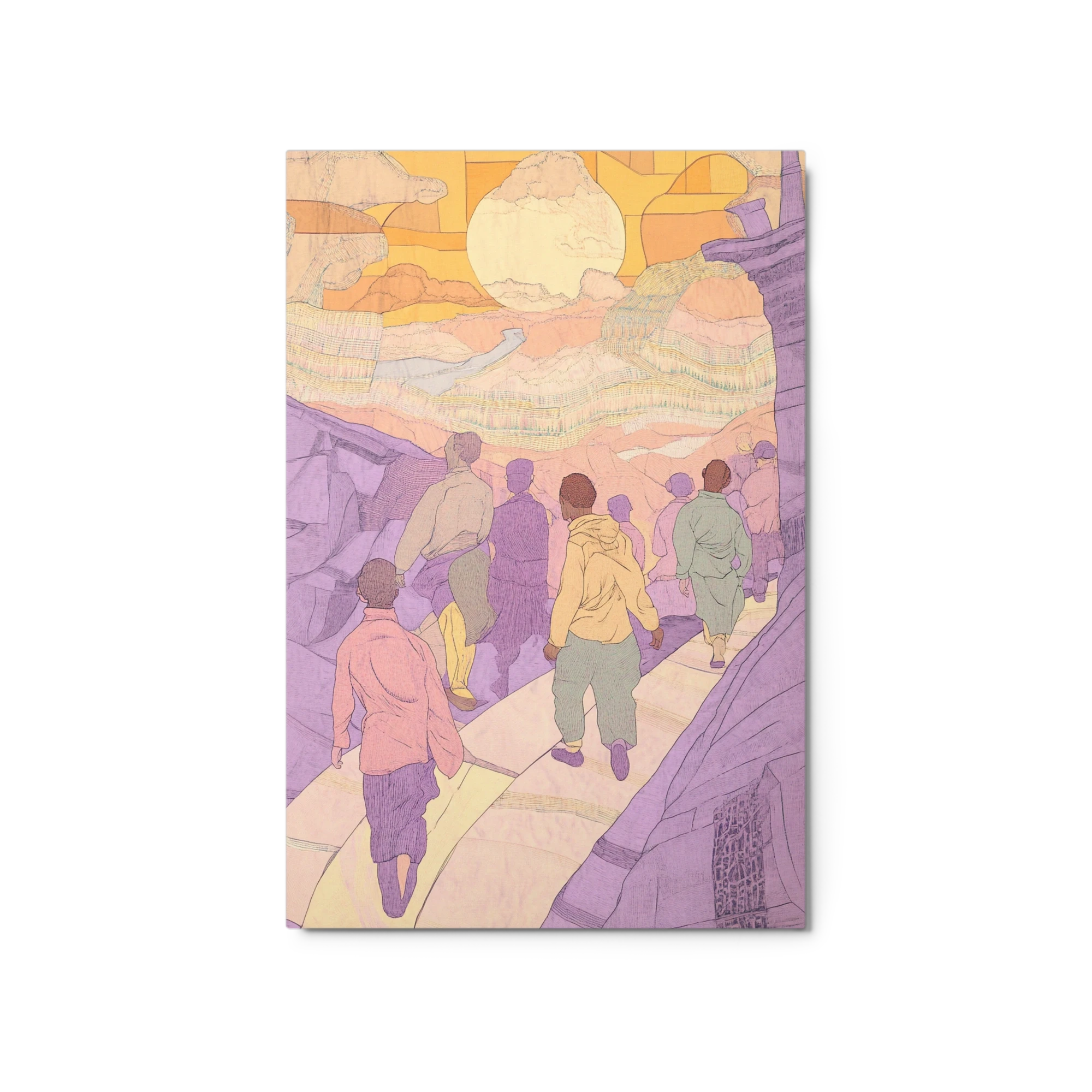 Figures Walking in Stylized Landscape