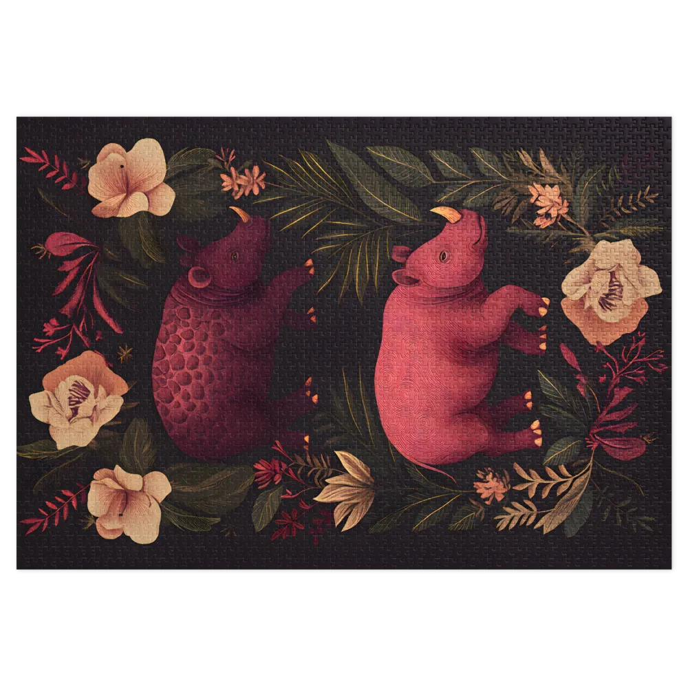 Jungle Rhinocerotic Harmony 
 Jigsaw Puzzle in Tin Box