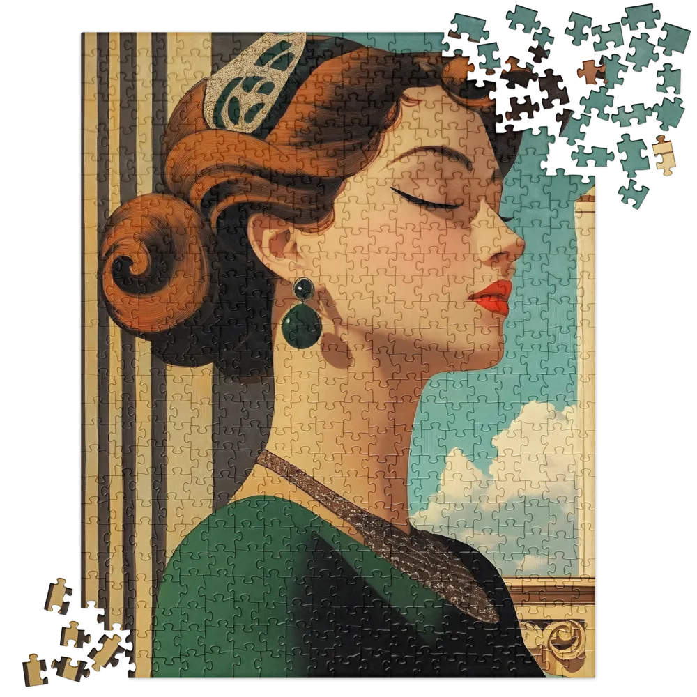 Emerald Serenity: An Art Nouveau Portrait 
 Jigsaw Puzzle