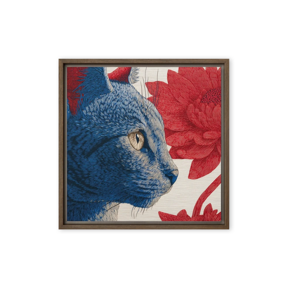 Blue Cat and Crimson Bloom | Art Print