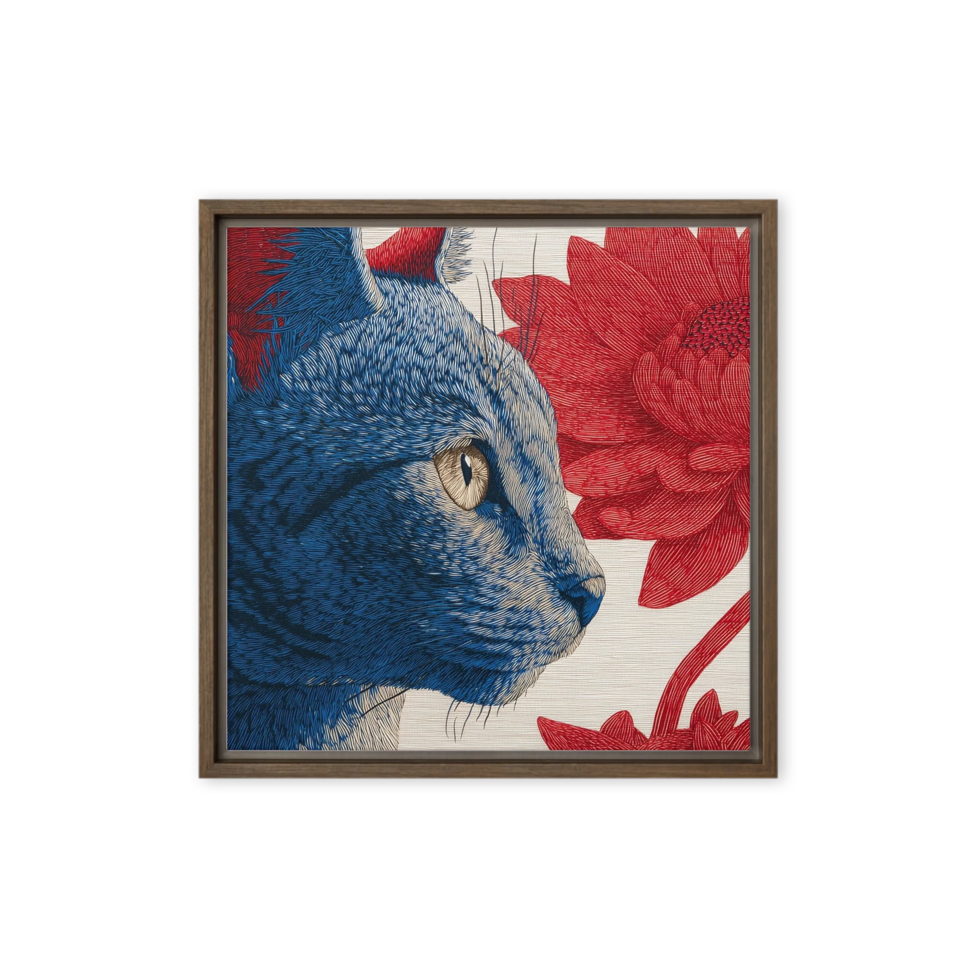 Blue Cat and Crimson Bloom