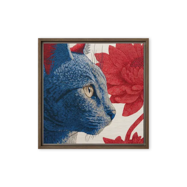 Blue Cat and Crimson Bloom | Art Print