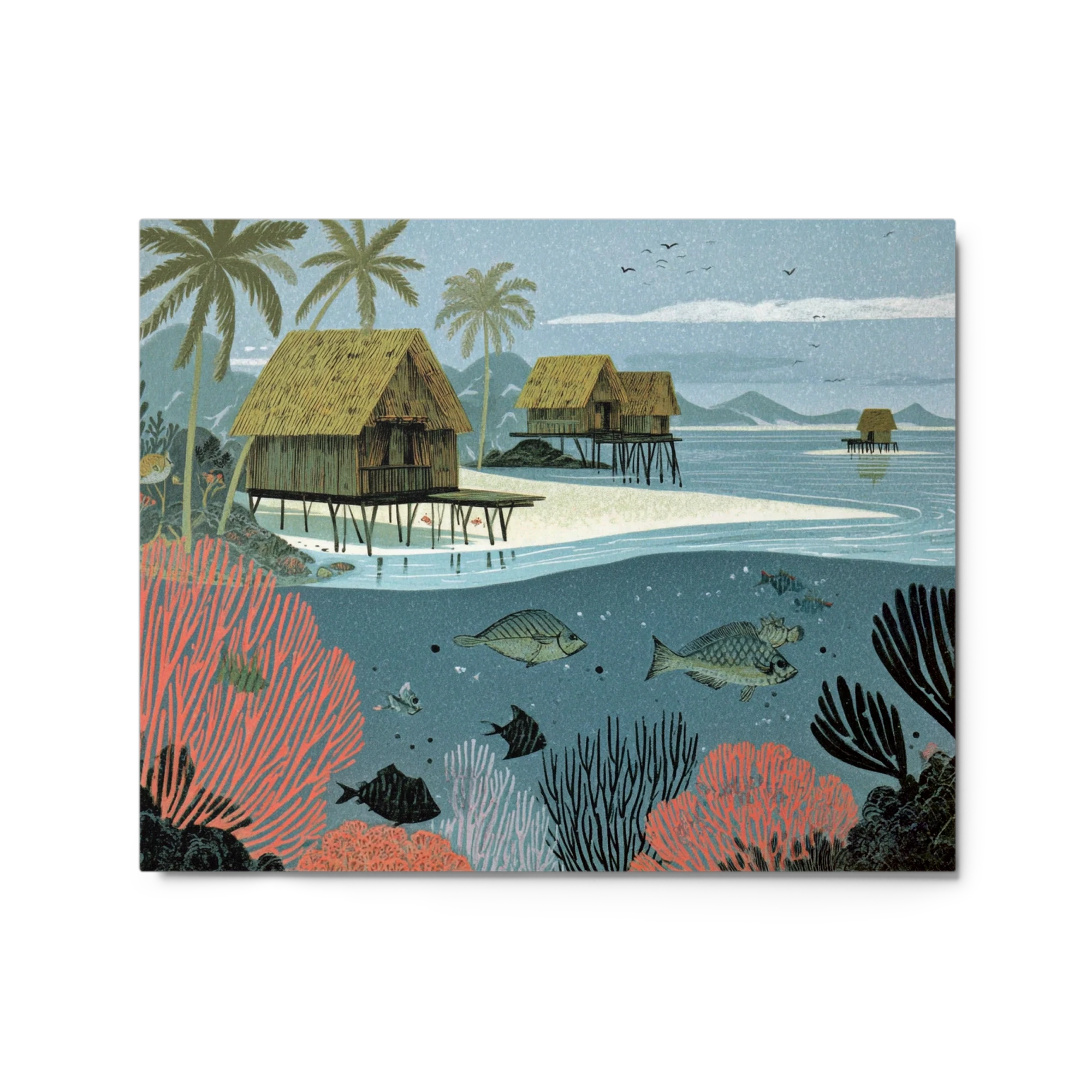 Tropical Stilt Huts and Coral Reef