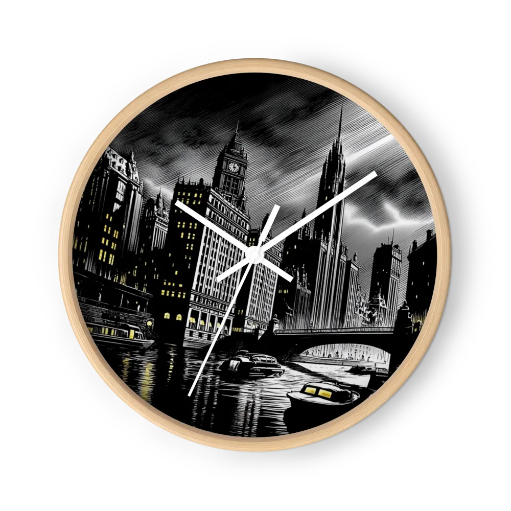 Chiaroscuro Pulp Noir Wall Clocks — Black Ink, Hard Light