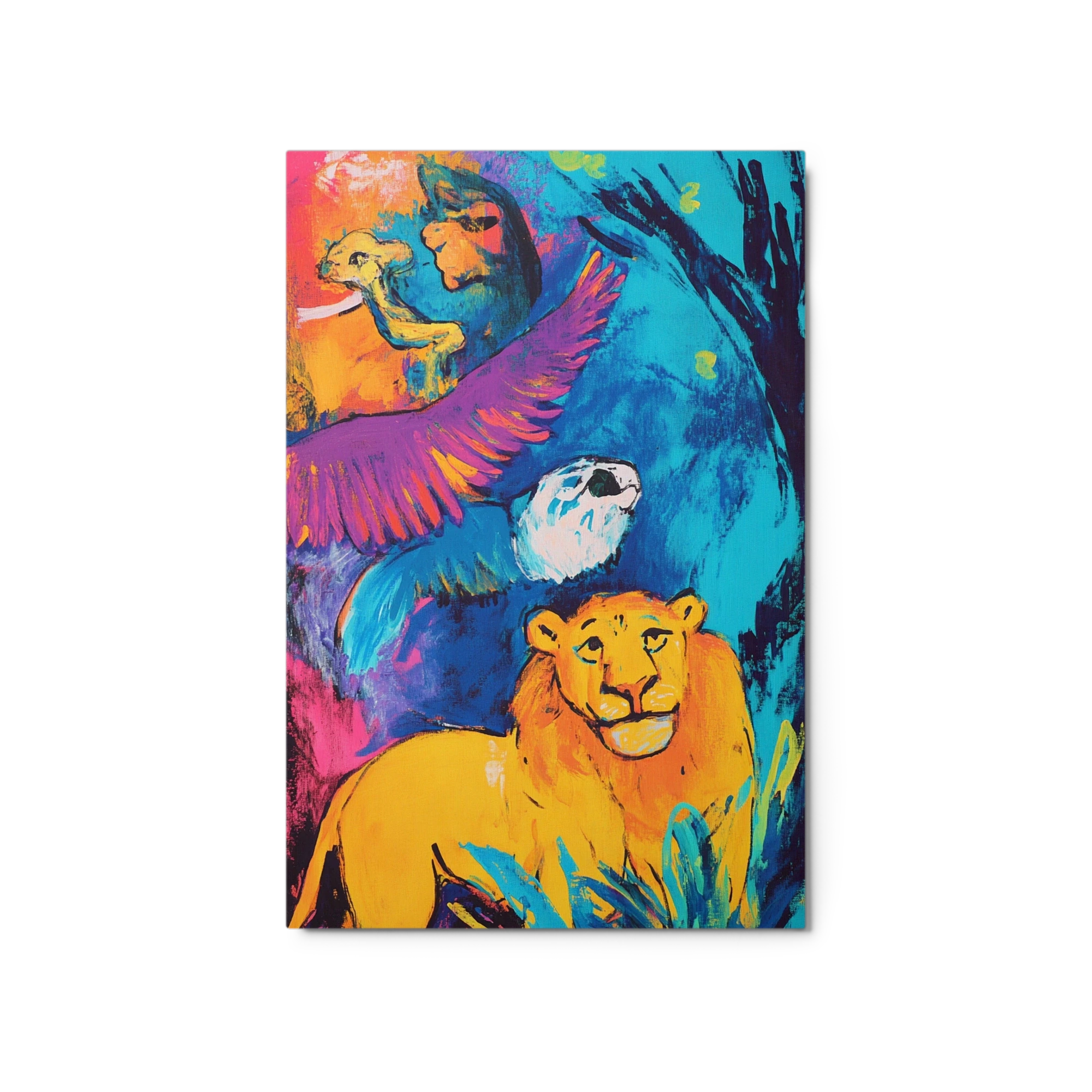 Vibrant Lion and Birds Painting
