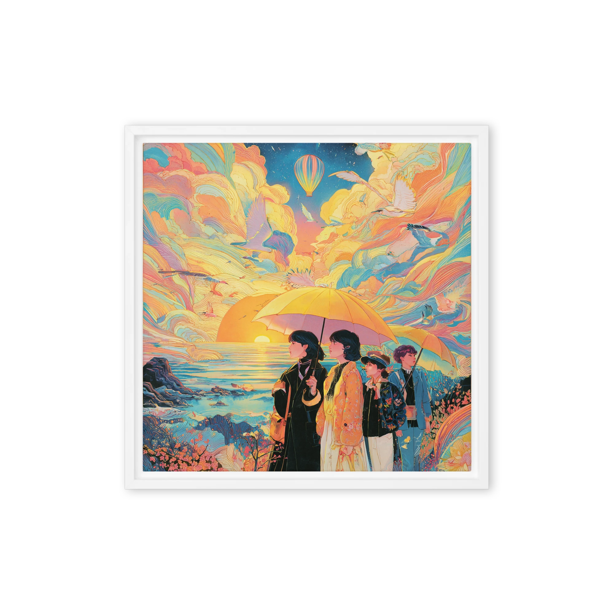 Umbrellas at Sunset Shore | Art Print