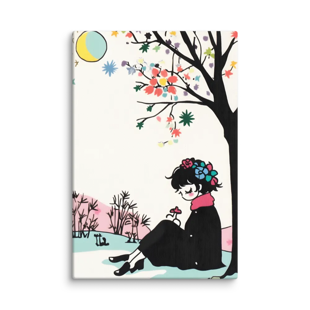 Whimsical Solitude Under the Blossom Tree 
 Canvas | 40″x 60″