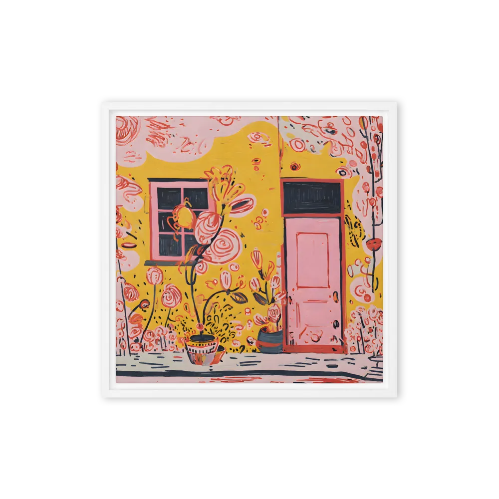 Whimsical House Garden 
 Canvas with Brown Frame