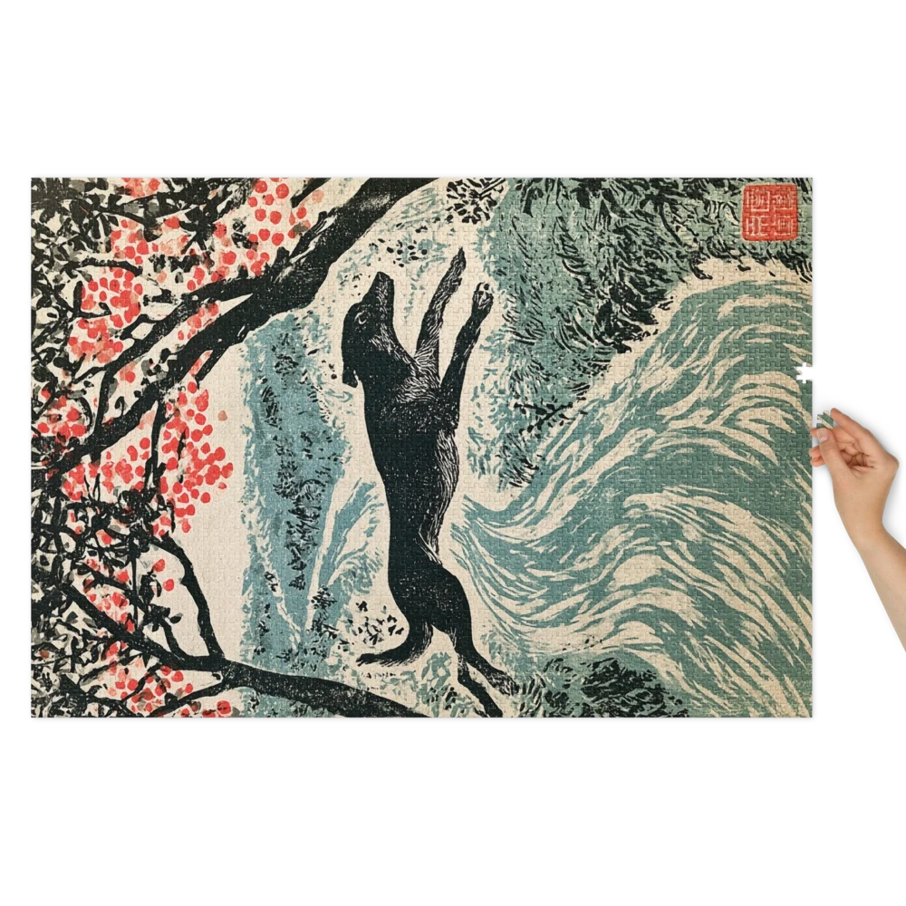Leaping Black Dog | Jigsaw Puzzles