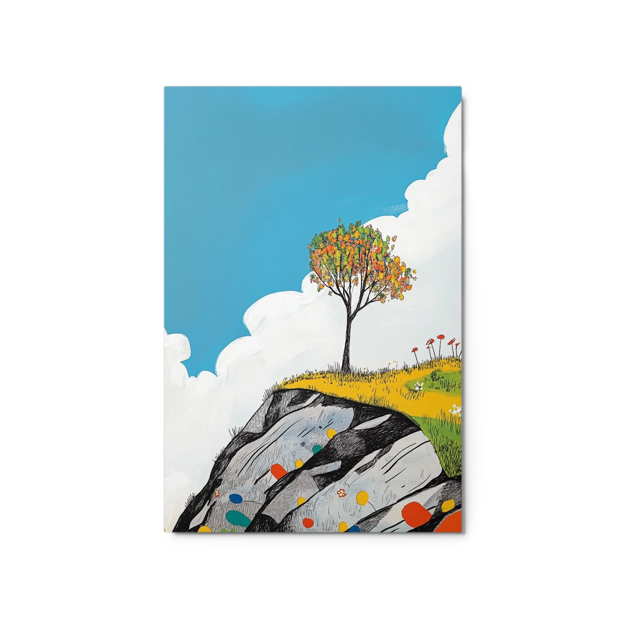Illustrative Landscape with Tree and Rocks