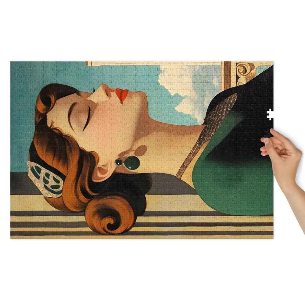 Emerald Serenity: An Art Nouveau Portrait 
 Jigsaw Puzzle in Tin Box