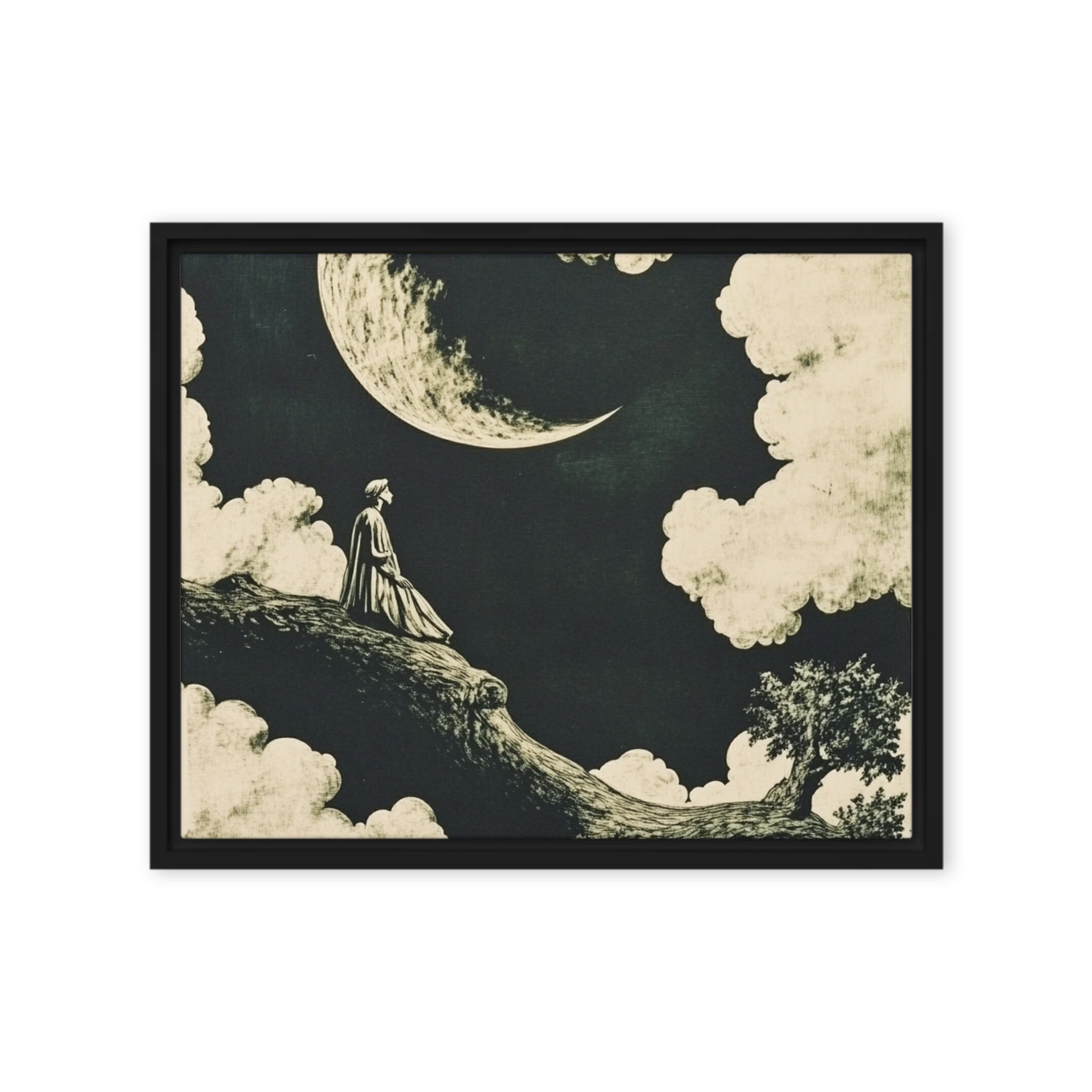 Contemplation Under the Crescent Moon | Art Print