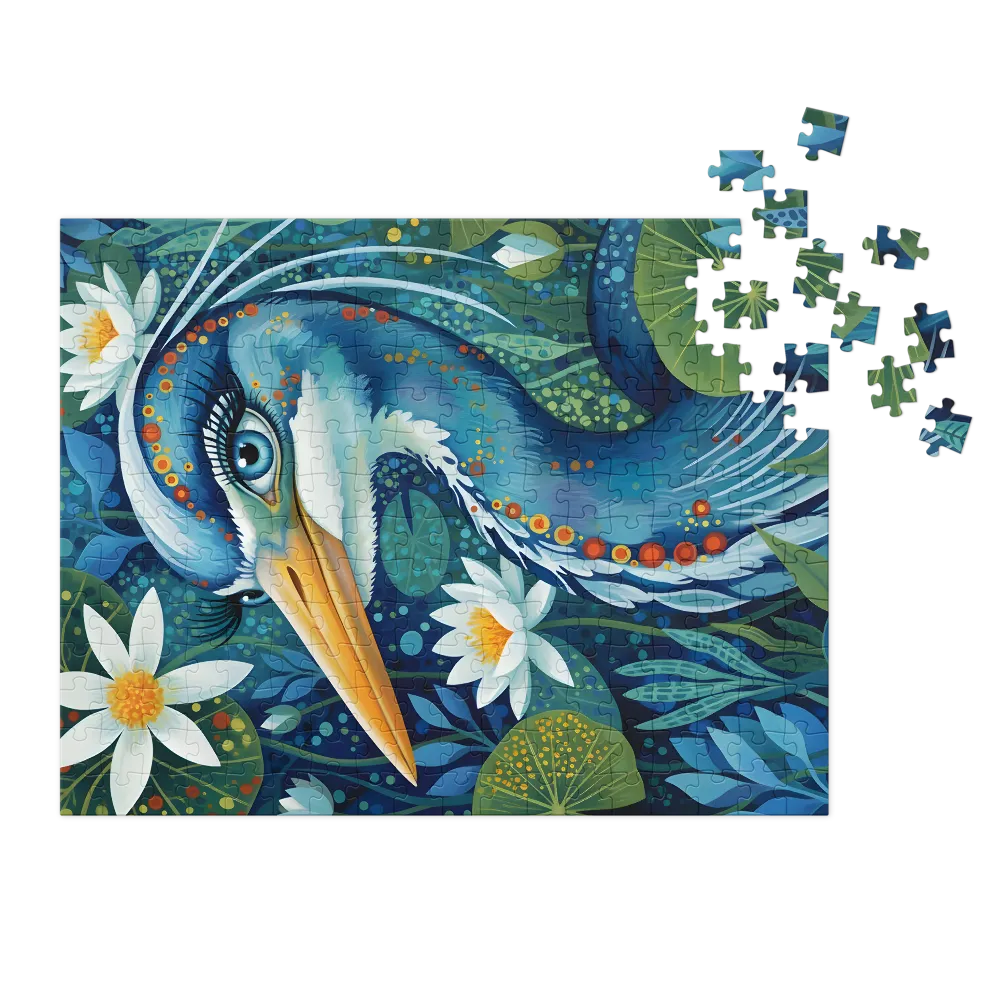 Heron Among Water Lilies