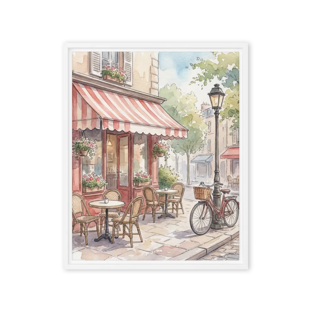Parisian Cafe Morning 
 Poster with Red oak Frame | 18″x 18″