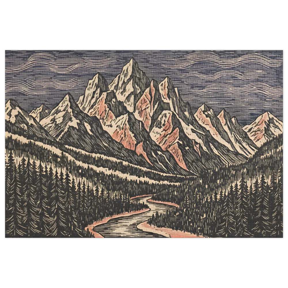 Alpine Riverwood Engraving | Jigsaw Puzzles