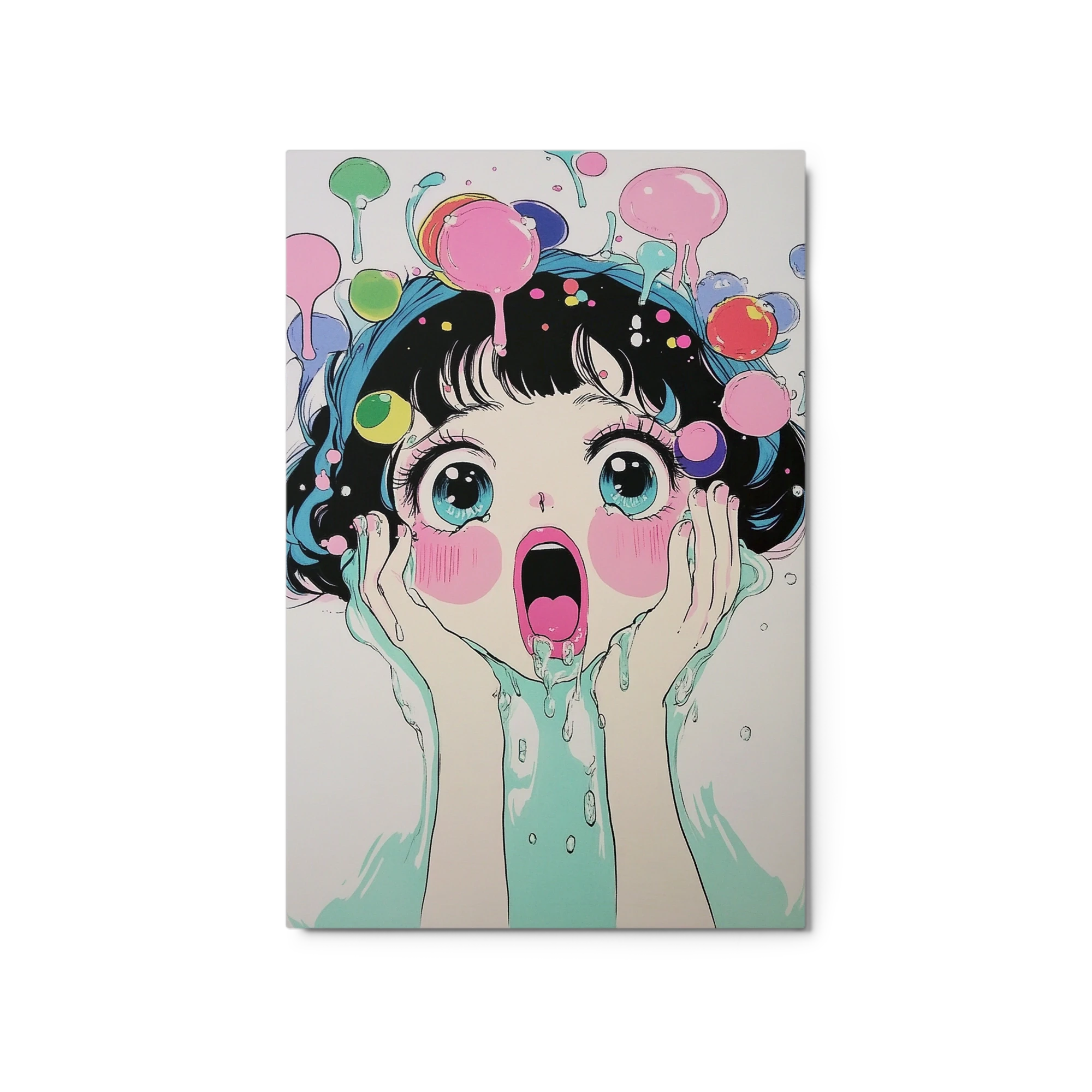 Surprised Girl with Colorful Bubbles