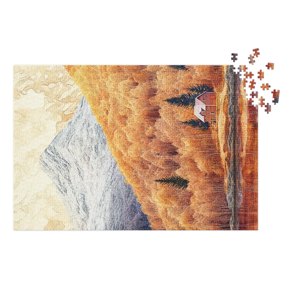 Autumn Landscape with House and Mountains