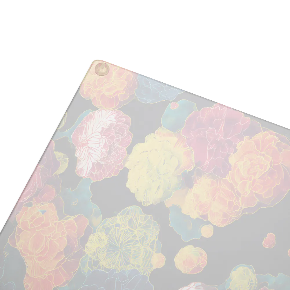 Tapeçaria de peônias néon | Tábua de cortar de vidro | 28 x 38 cm