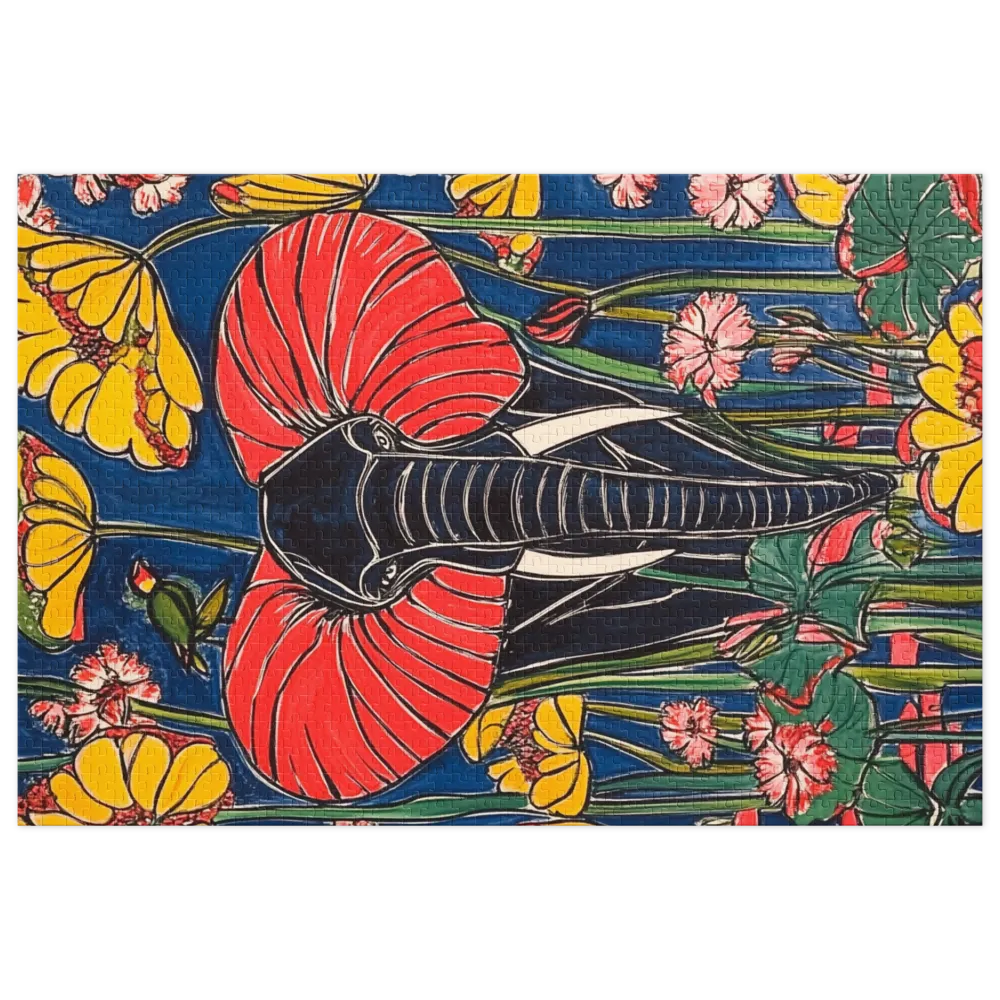 Art Nouveau Jungle Elephant 
 Jigsaw Puzzle in Tin Box