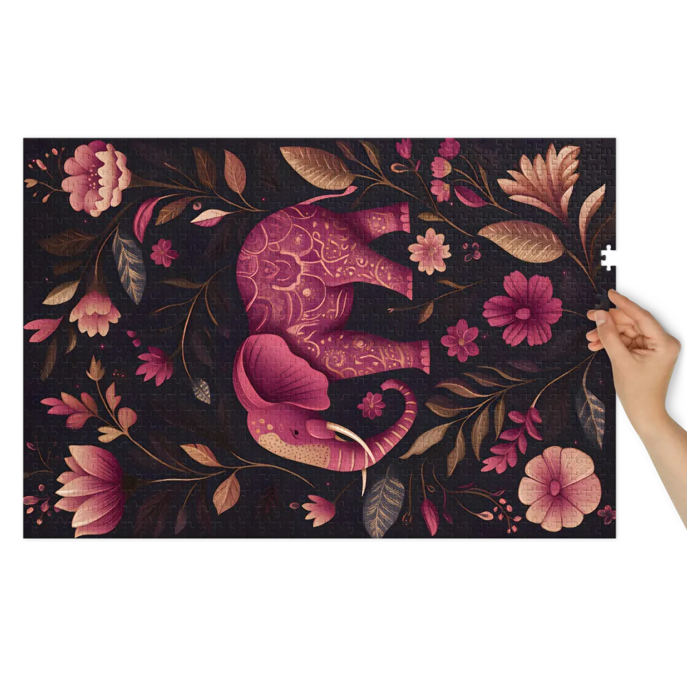 Detailed Elephant Surrounded by Flowers | Jigsaw Puzzle (252/520 pieces)