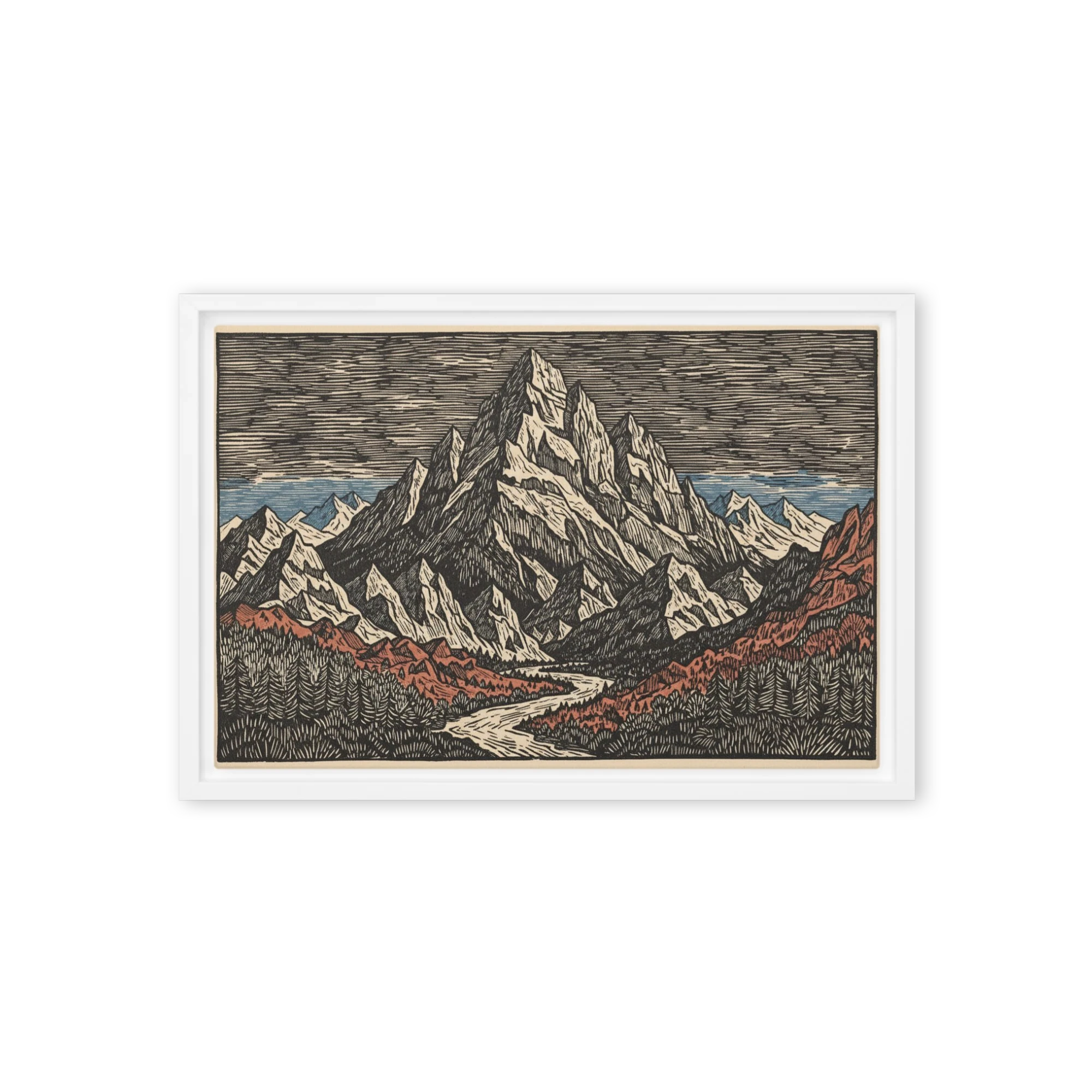 Alpine Woodcut Landscape