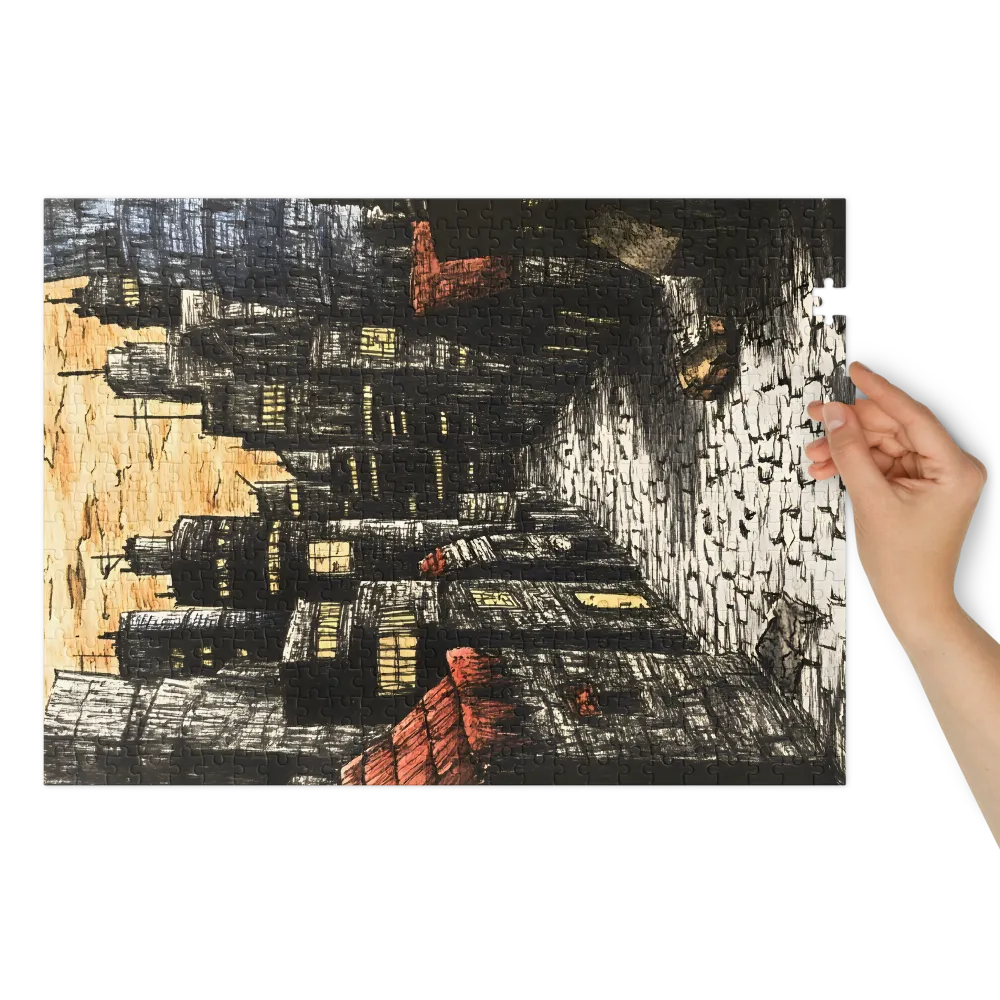 Dystopian City Alley 
 Jigsaw Puzzle in Tin Box