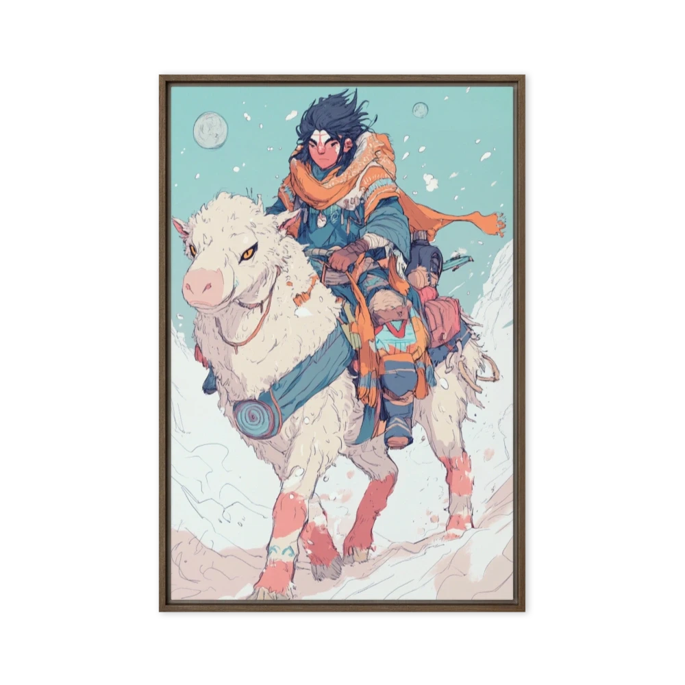 Character Riding Creature in Snowy Landscape