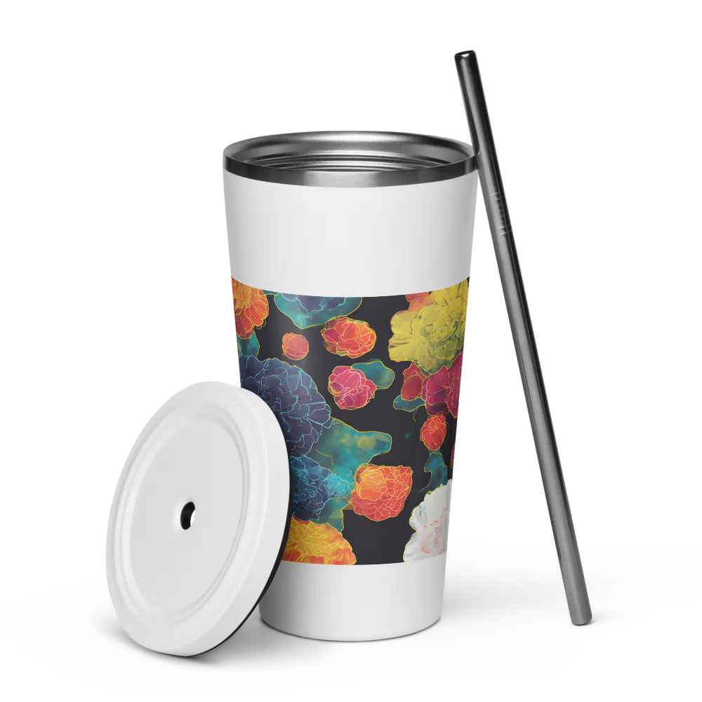 Tapeçaria de peônias néon | Caneca de viagem