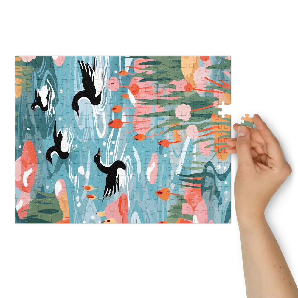 Swimming Ducks in a Serene Pond | Jigsaw Puzzle (252/520 pieces)