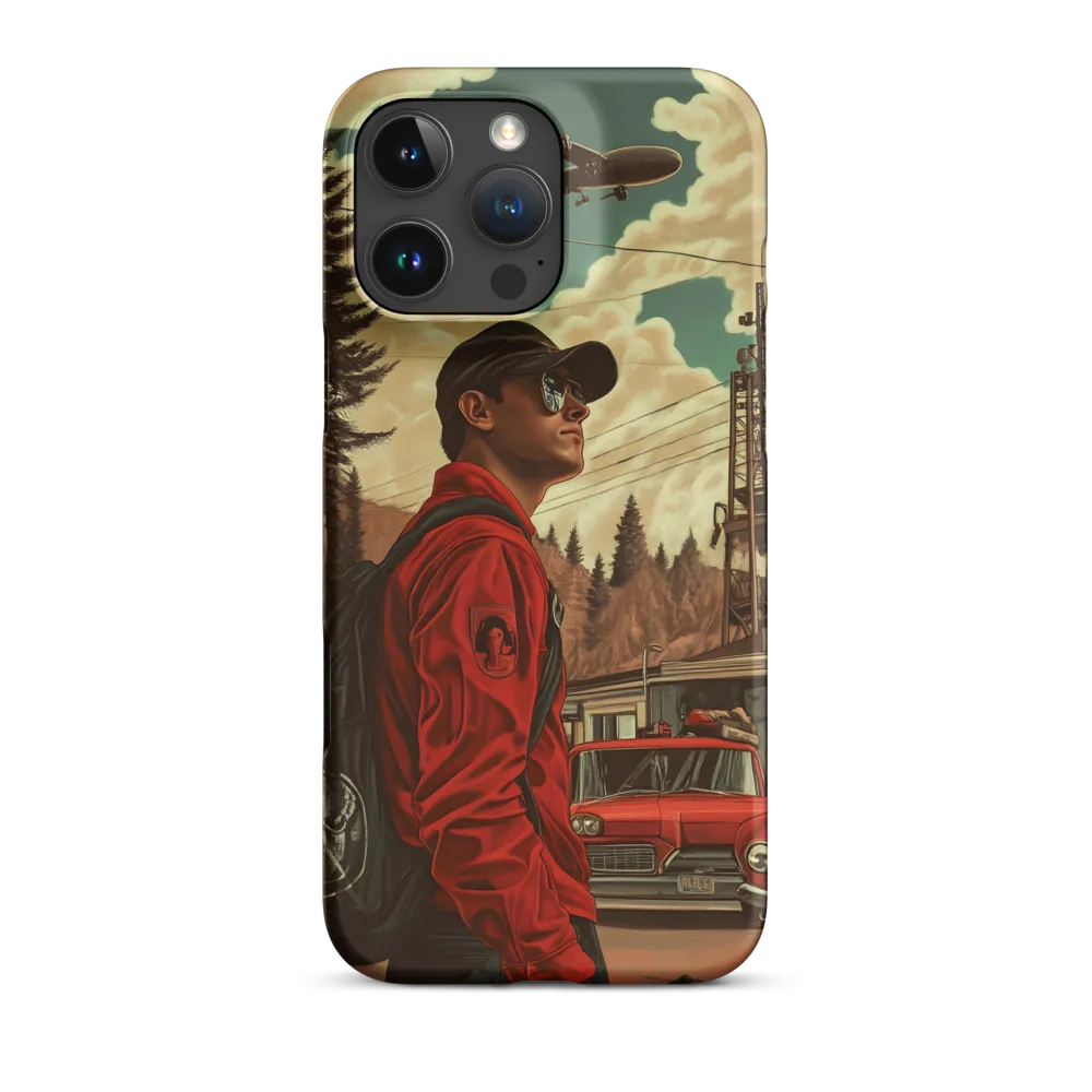 Young Man in Red Jacket in Urban Landscape | Phone Case