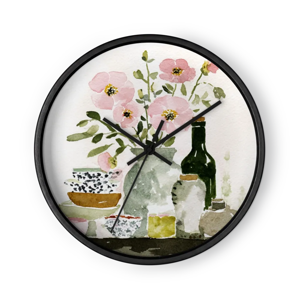 Pink Petals and Ceramics | Wall Clock