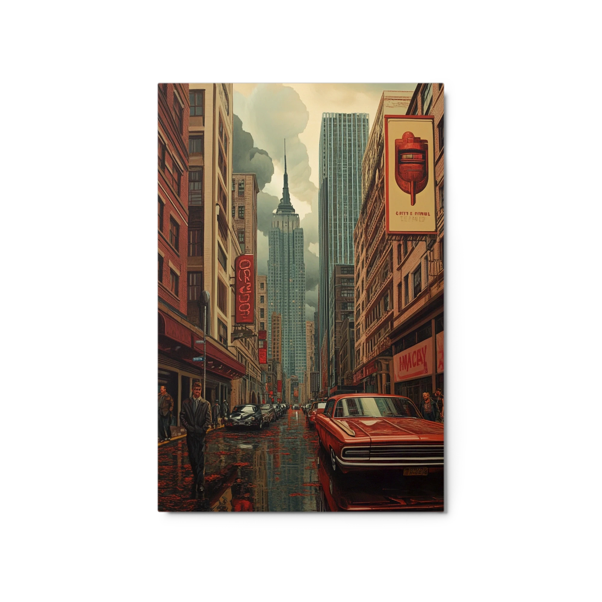 Urban Cityscape with Skyscraper and Classic Car