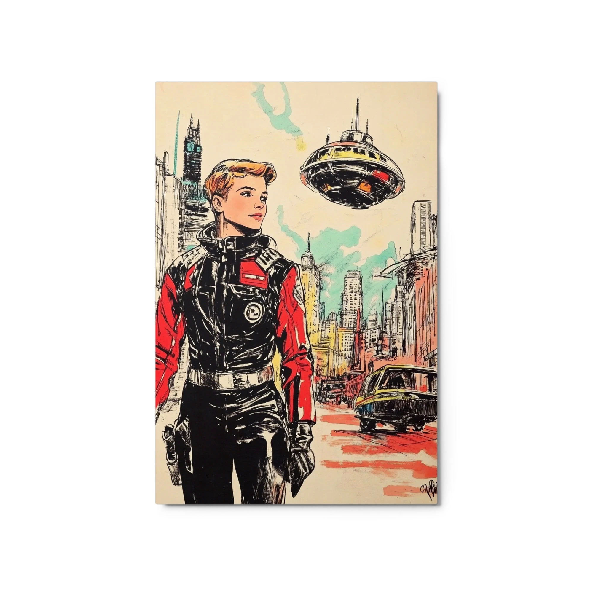 Retro-Futuristic Woman in Cityscape