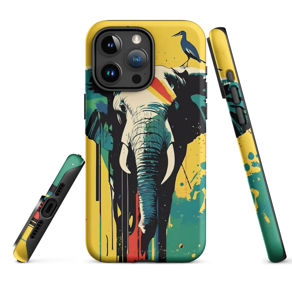 Elephant with Bird on Yellow Background | Phone Case