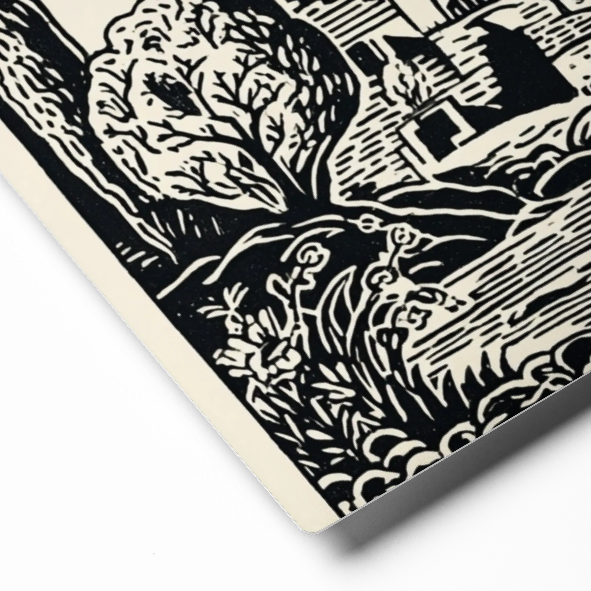Calgary Skyline Woodcut 
 Metal Print | 12″x 12″