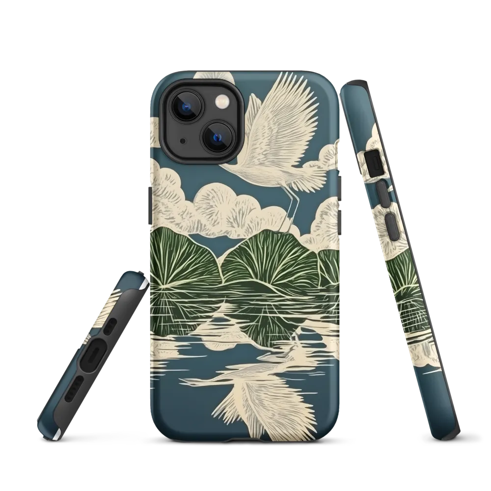 Crane Over Water Lilies | Phone Case