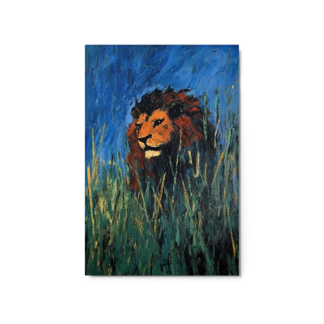 Wild Instinct: Lion in Blue and Green | Art Print