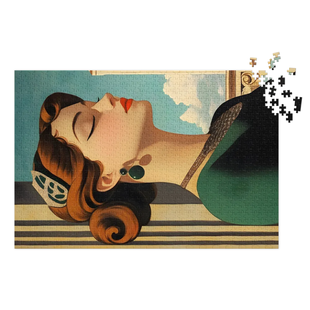 Emerald Serenity: An Art Nouveau Portrait 
 Jigsaw Puzzle in Tin Box