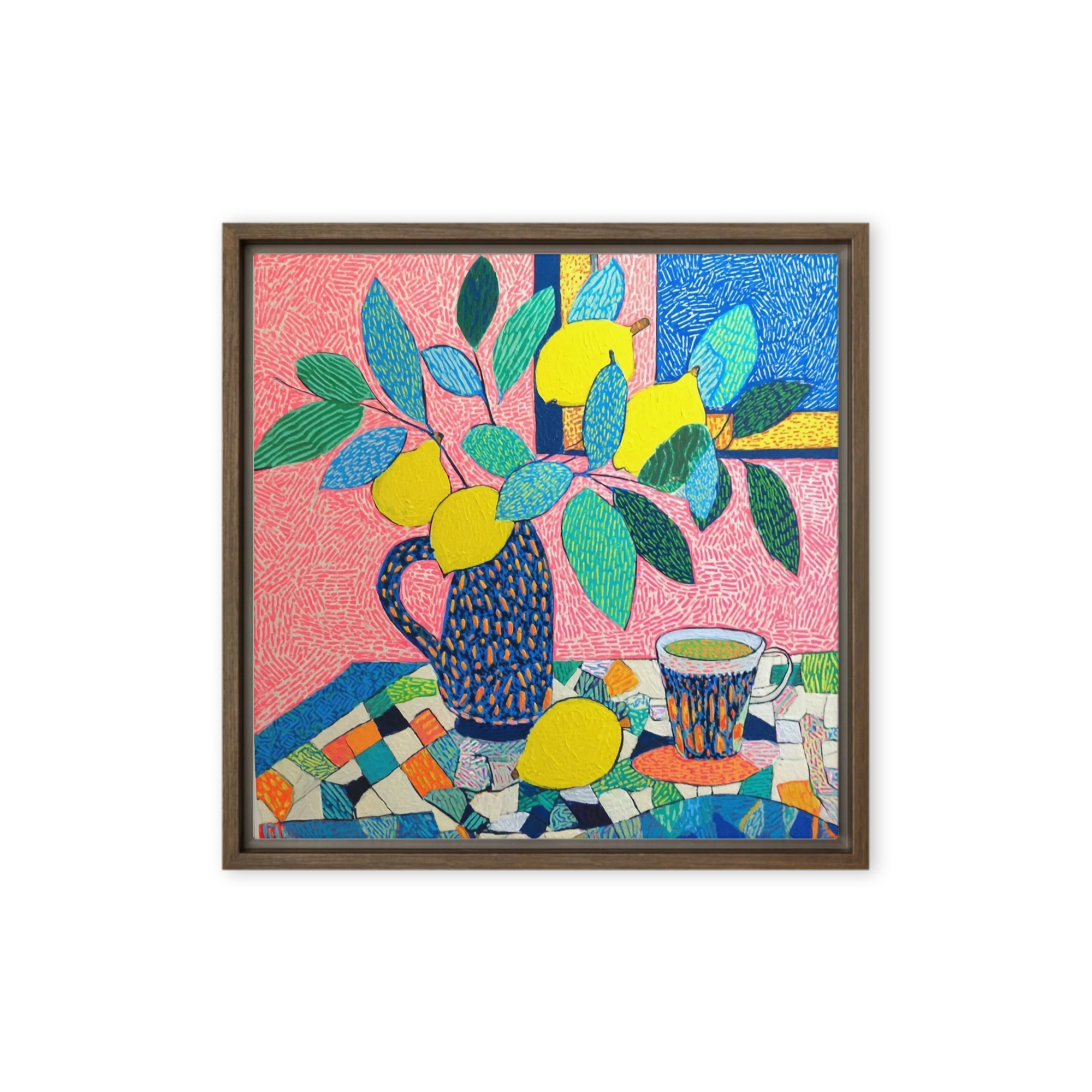 Lemons in a Patterned Pitcher