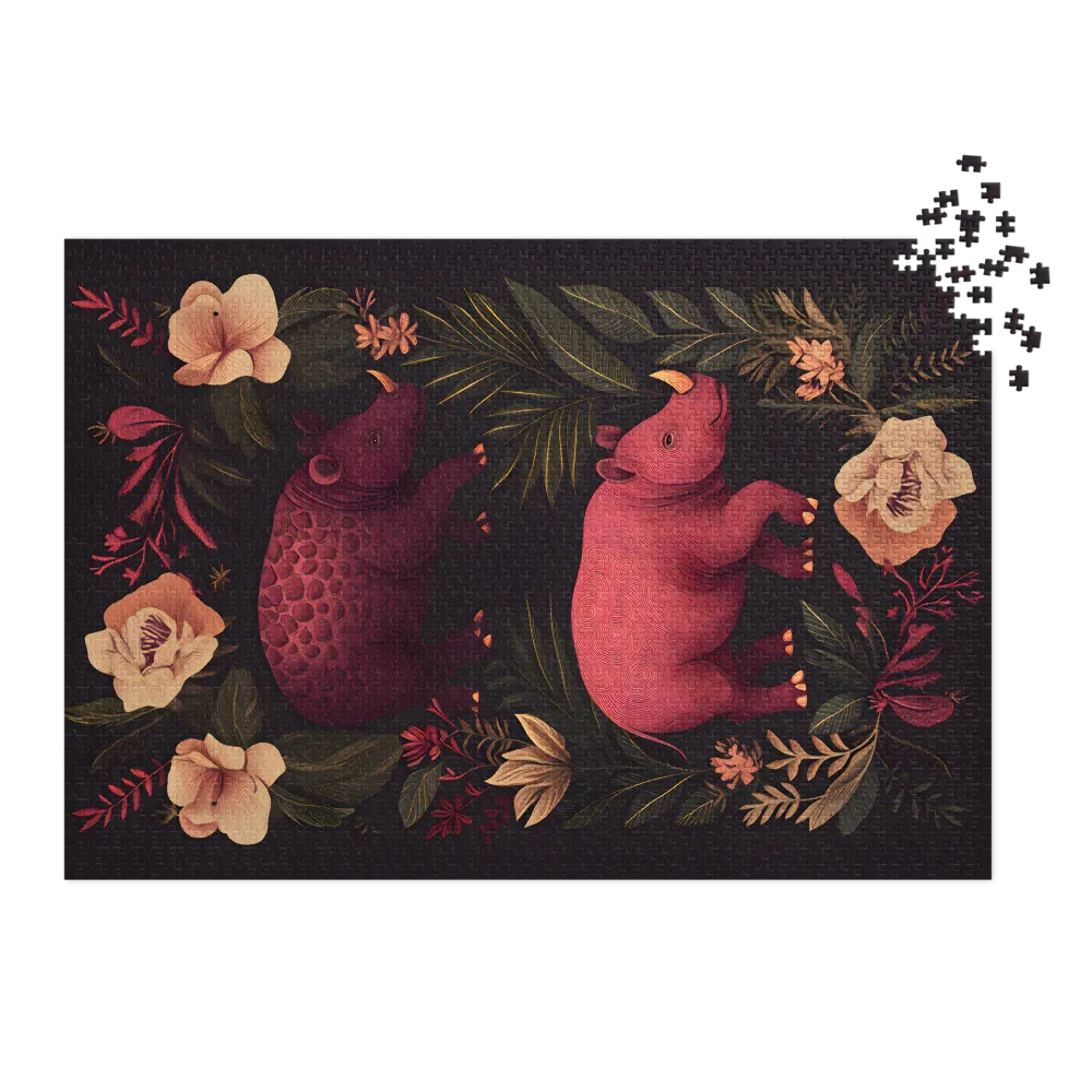 Jungle Rhinocerotic Harmony 
 Jigsaw Puzzle in Tin Box