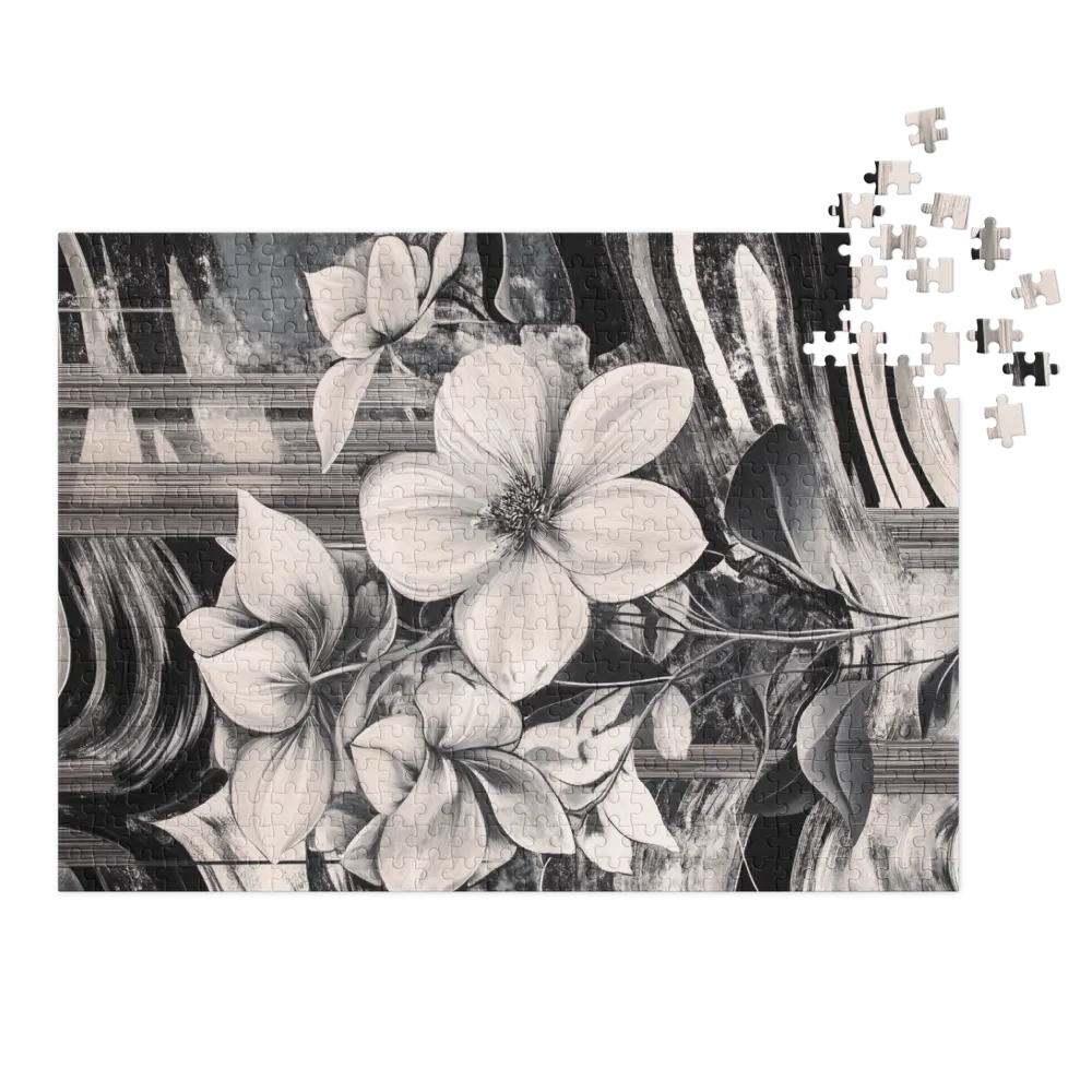 Abstração Floral Monocromática 
 Puzzle em caixa de metal