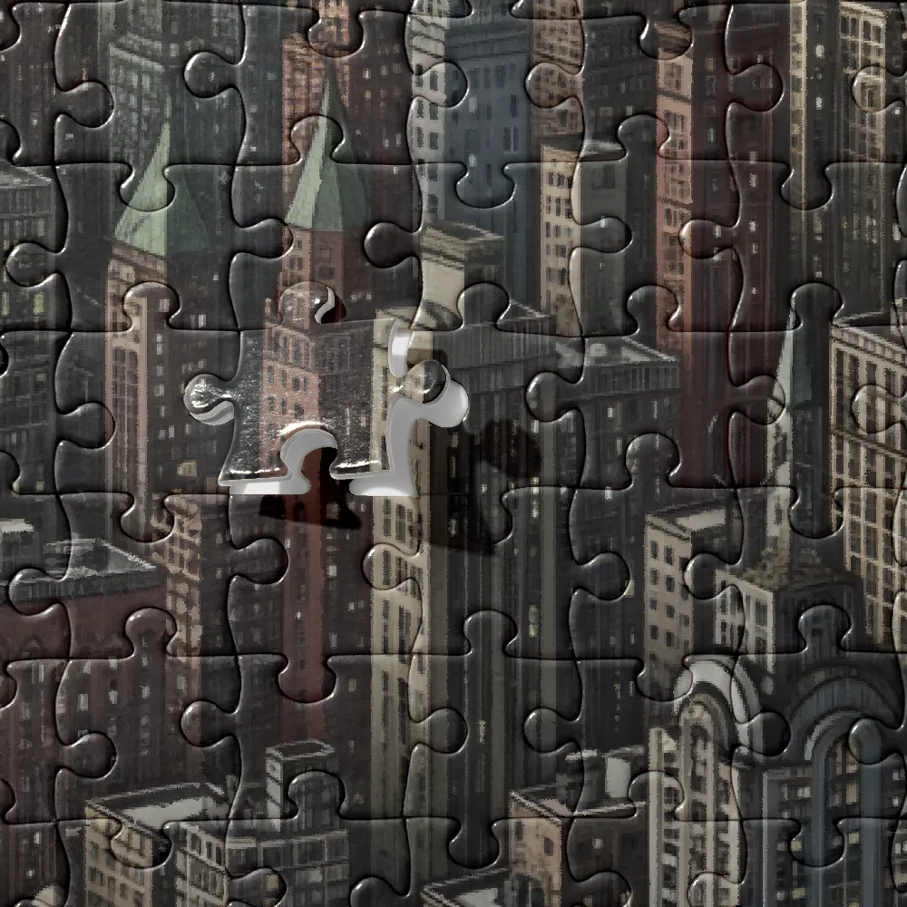 Metropolis Engraving with Airships 
 Jigsaw Puzzle in Tin Box